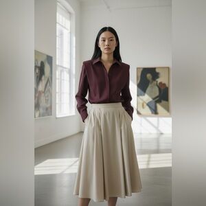 Commense Wine-Red Button Down Shirt
